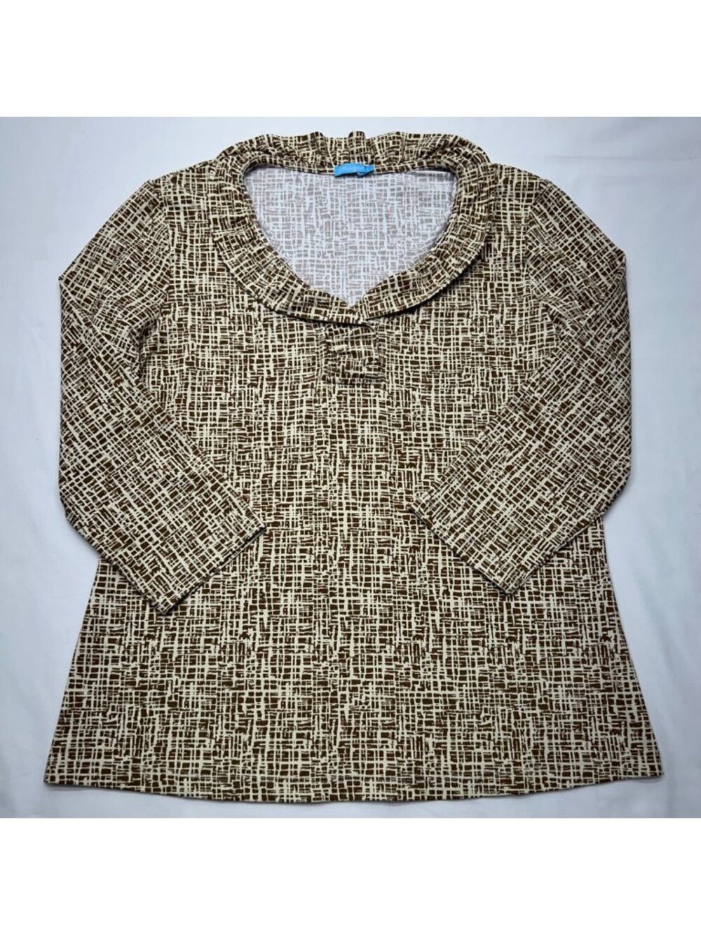 J.McLaughlin Kate Ruffle Top in Brown Basketweave Print Women's L